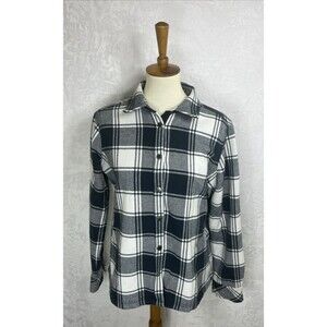 Eddie Bauer Women's Fleece Lined Flannel Shirt Shacket Blue White Size Large